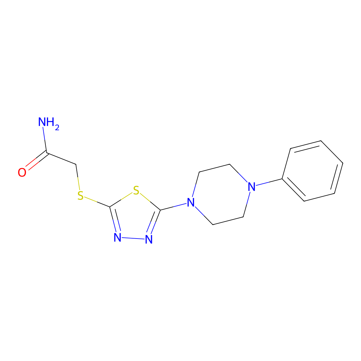 2-((5-(4-Phenylpiperazin-1-yl)-1,3,4-thiadiazol-2-yl)thio)acetamide molecular structure, CAS 1105225-52-2