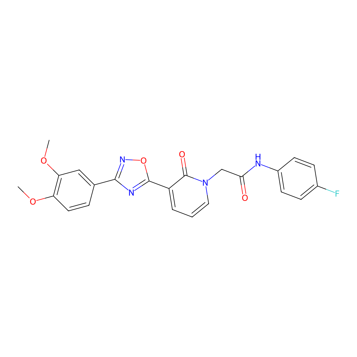 2-(3-(3-(3,4-dimethoxyphenyl)-1,2,4-oxadiazol-5-yl)-2-oxopyridin-1(2H)-yl)-N-(4-fluorophenyl)acetamide molecular structure, CAS 1105225-54-4