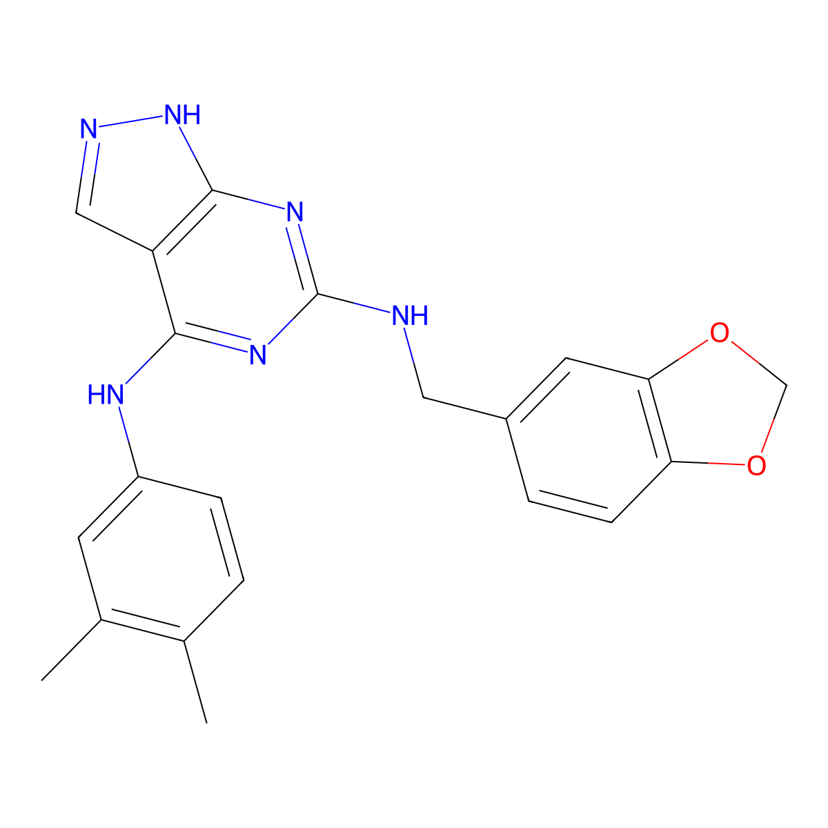N6-(benzo[d][1,3]dioxol-5-ylmethyl)-N4-(3,4-dimethylphenyl)-1H-pyrazolo[3,4-d]pyrimidine-4,6-diamine molecular structure, CAS 1105225-56-6