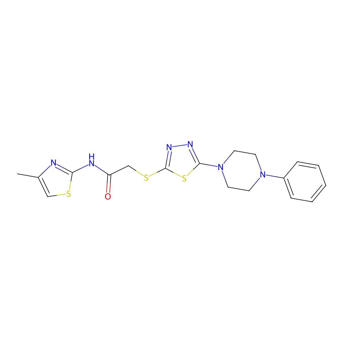 N-(4-methylthiazol-2-yl)-2-((5-(4-phenylpiperazin-1-yl)-1,3,4-thiadiazol-2-yl)thio)acetamide molecular structure, CAS 1105225-62-4