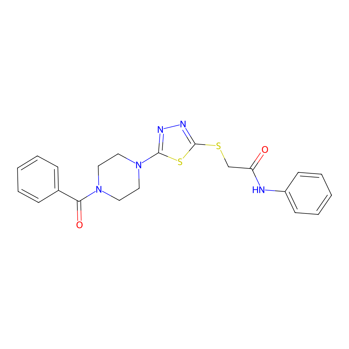 2-((5-(4-benzoylpiperazin-1-yl)-1,3,4-thiadiazol-2-yl)thio)-N-phenylacetamide molecular structure, CAS 1105225-63-5