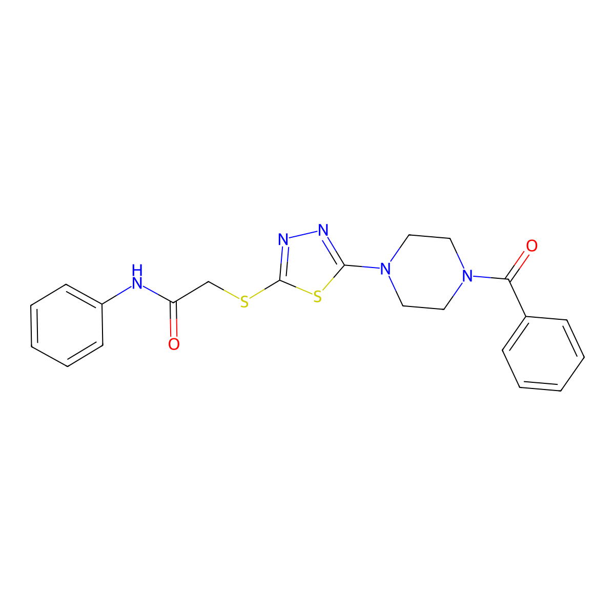 2-((5-(4-benzoylpiperazin-1-yl)-1,3,4-thiadiazol-2-yl)thio)-N-phenylacetamide molecular structure, CAS 1105225-63-5