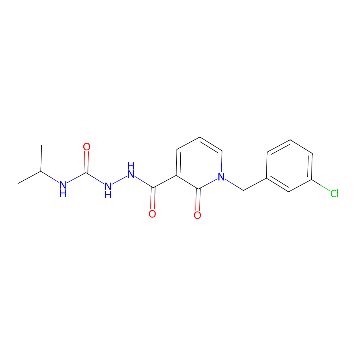 2-(1-(3-chlorobenzyl)-2-oxo-1,2-dihydropyridine-3-carbonyl)-N-isopropylhydrazinecarboxamide molecular structure, CAS 1105225-66-8