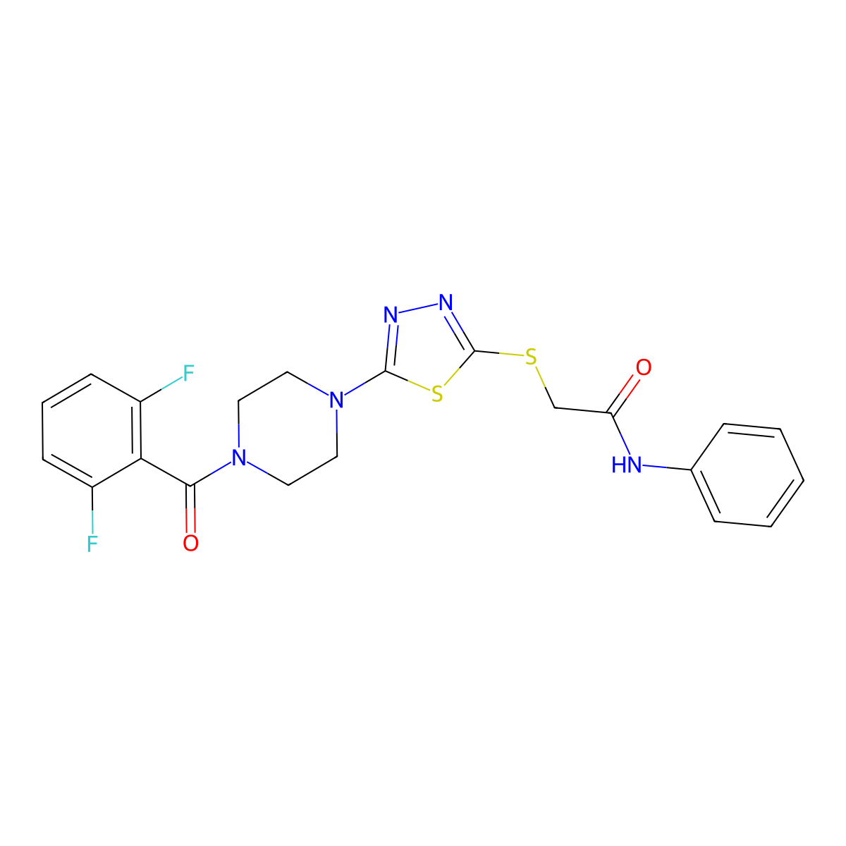 2-((5-(4-(2,6-difluorobenzoyl)piperazin-1-yl)-1,3,4-thiadiazol-2-yl)thio)-N-phenylacetamide molecular structure, CAS 1105225-68-0