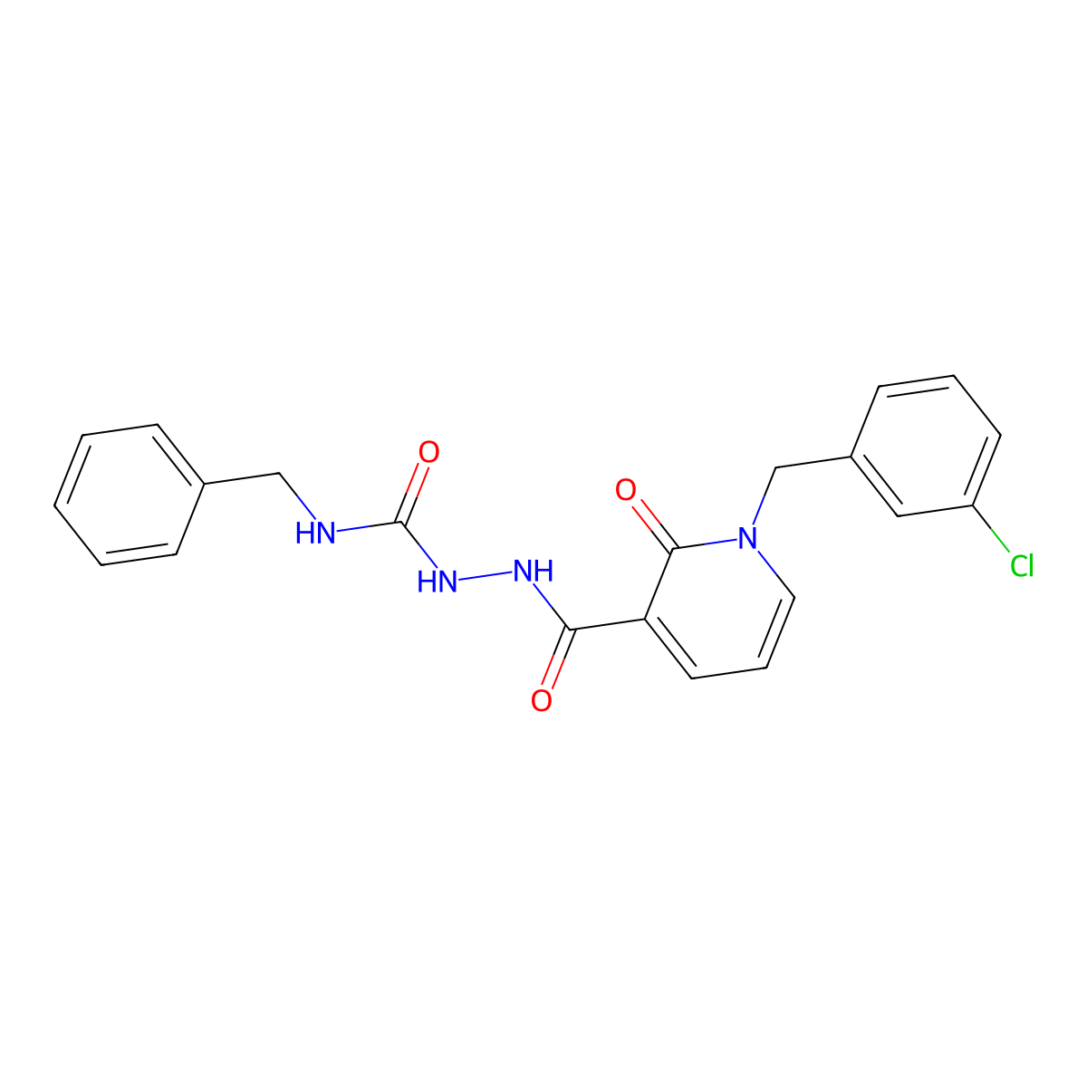 N-benzyl-2-(1-(3-chlorobenzyl)-2-oxo-1,2-dihydropyridine-3-carbonyl)hydrazinecarboxamide molecular structure, CAS 1105225-70-4