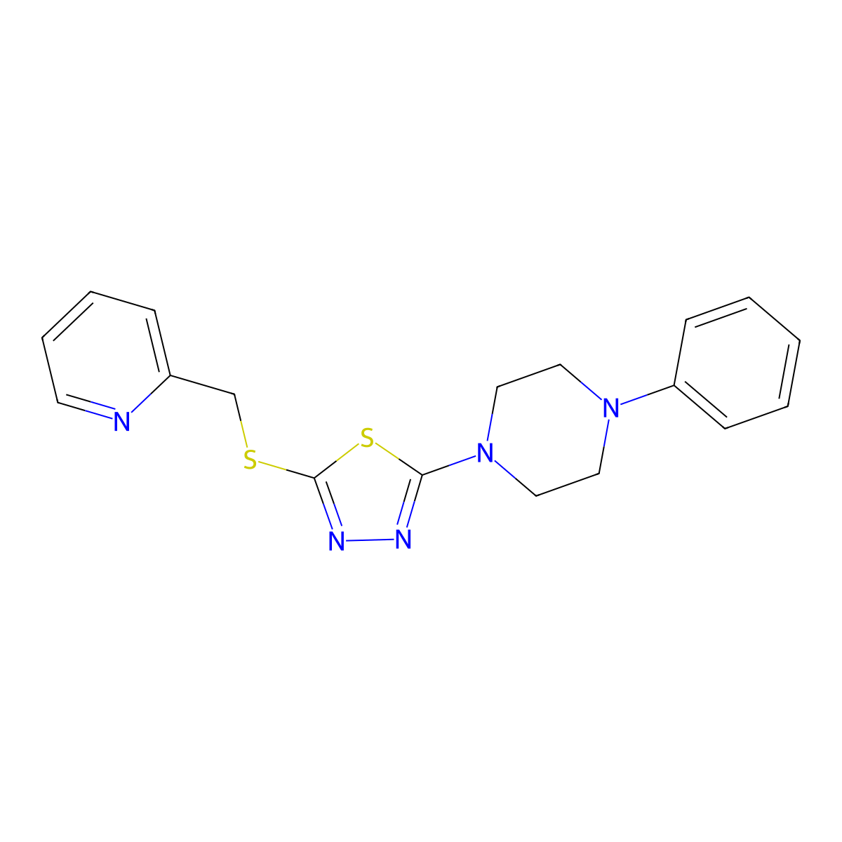 2-(4-Phenylpiperazin-1-yl)-5-((pyridin-2-ylmethyl)thio)-1,3,4-thiadiazole molecular structure, CAS 1105225-71-5