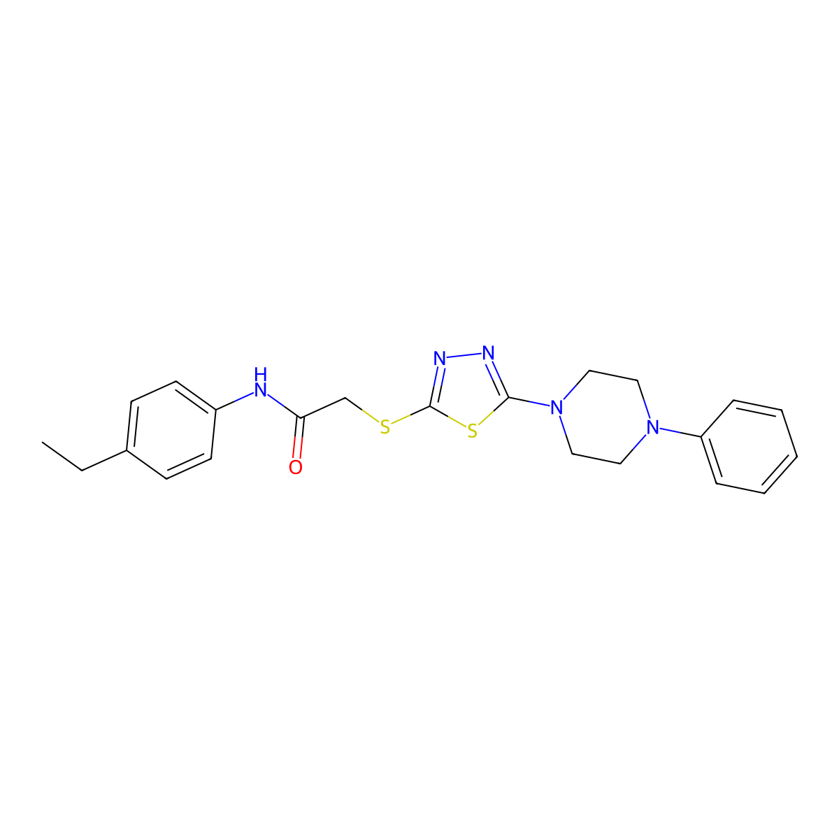 N-(4-ethylphenyl)-2-((5-(4-phenylpiperazin-1-yl)-1,3,4-thiadiazol-2-yl)thio)acetamide molecular structure, CAS 1105225-85-1