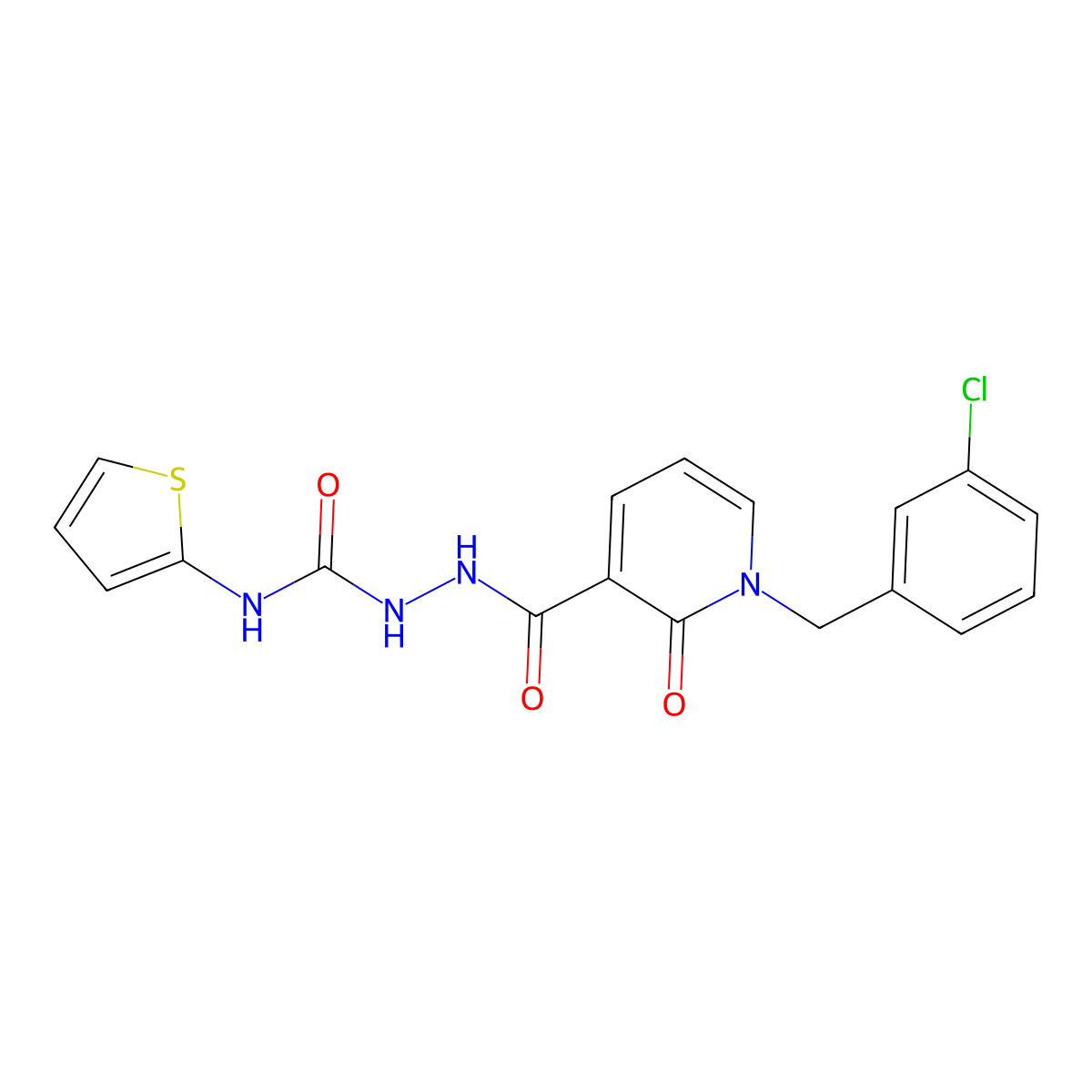 2-(1-(3-chlorobenzyl)-2-oxo-1,2-dihydropyridine-3-carbonyl)-N-(thiophen-2-yl)hydrazinecarboxamide molecular structure, CAS 1105225-89-5