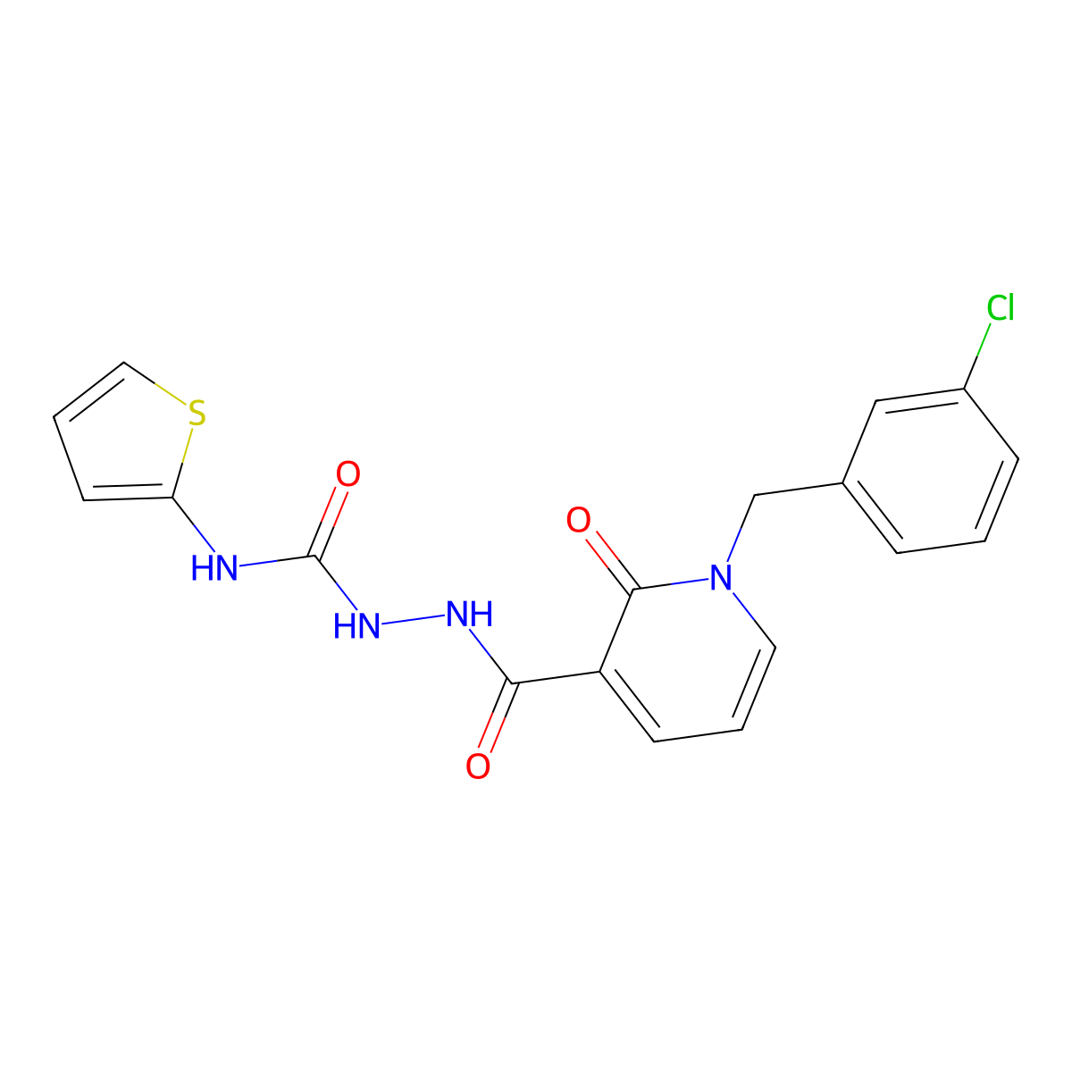 2-(1-(3-chlorobenzyl)-2-oxo-1,2-dihydropyridine-3-carbonyl)-N-(thiophen-2-yl)hydrazinecarboxamide molecular structure, CAS 1105225-89-5