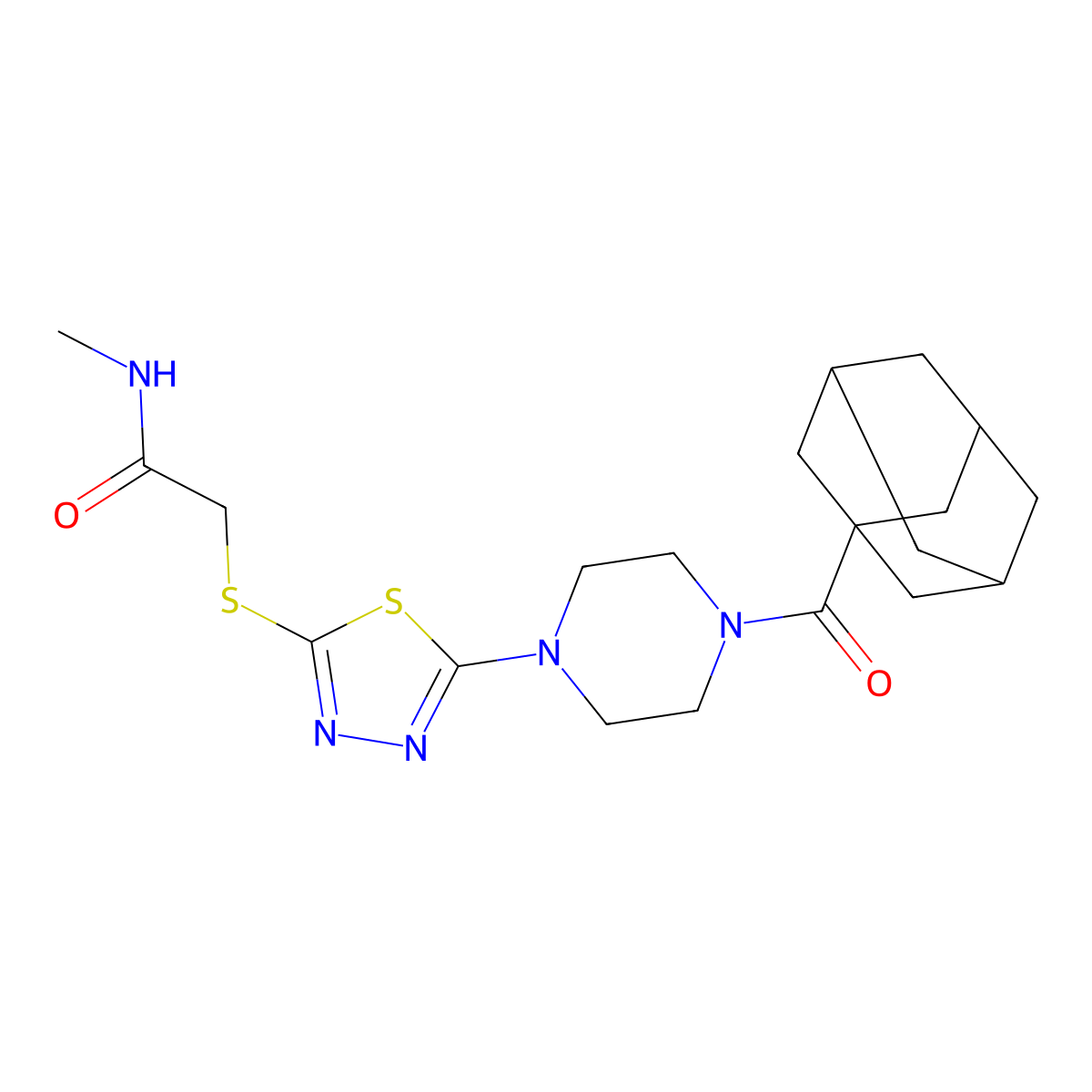 2-({5-[4-(adamantane-1-carbonyl)piperazin-1-yl]-1,3,4-thiadiazol-2-yl}sulfanyl)-N-methylacetamide molecular structure, CAS 1105225-97-5
