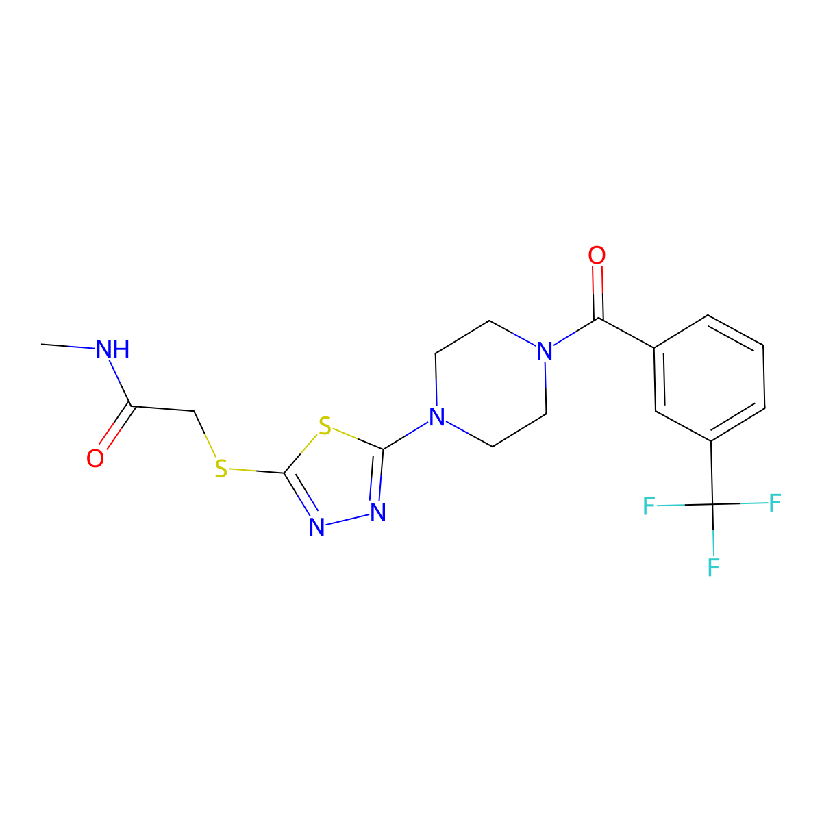 N-methyl-2-((5-(4-(3-(trifluoromethyl)benzoyl)piperazin-1-yl)-1,3,4-thiadiazol-2-yl)thio)acetamide molecular structure, CAS 1105226-02-5
