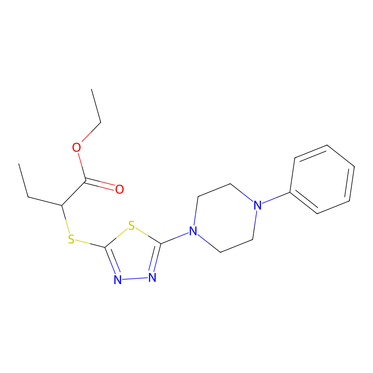 Ethyl 2-((5-(4-phenylpiperazin-1-yl)-1,3,4-thiadiazol-2-yl)thio)butanoate molecular structure, CAS 1105226-05-8