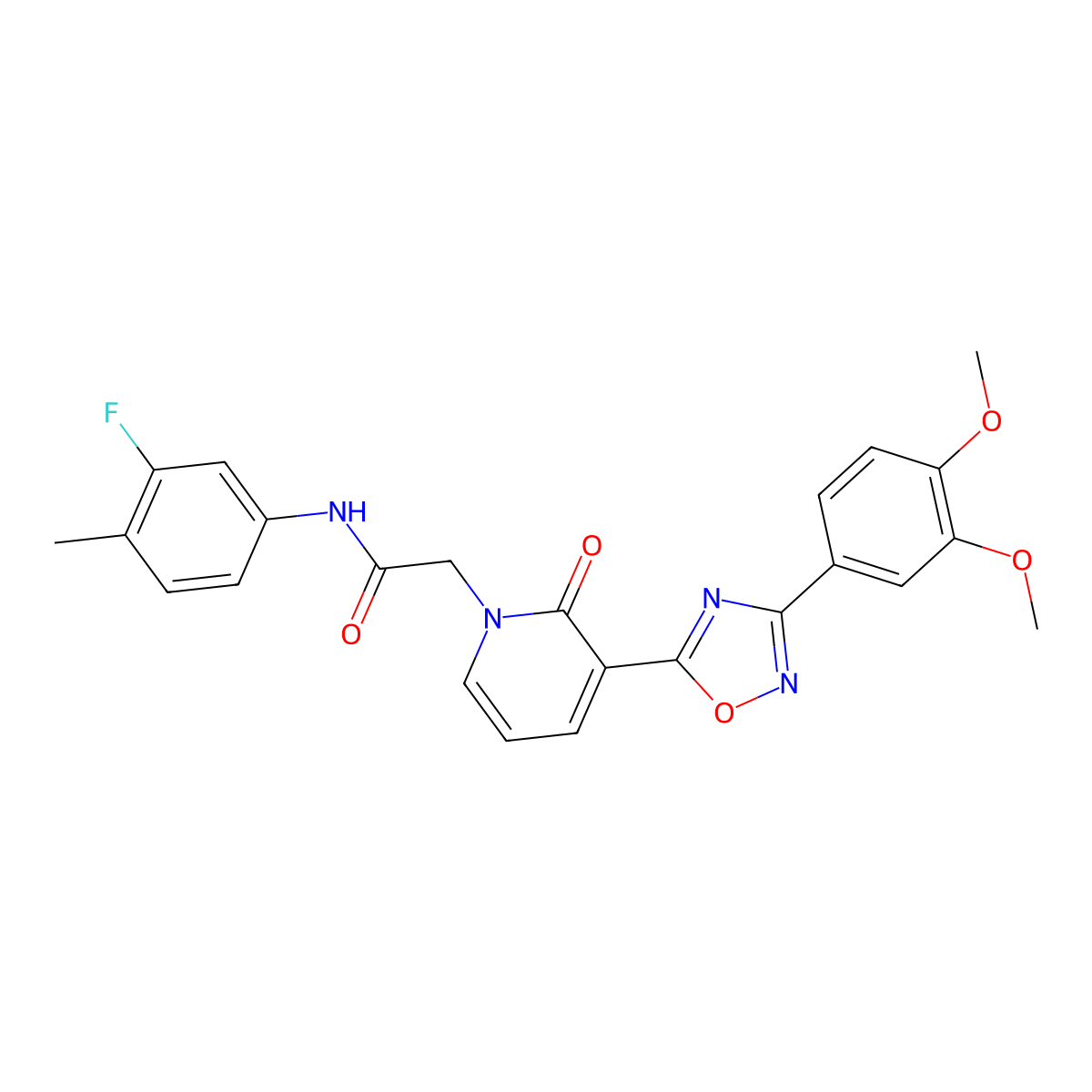2-[3-[3-(3,4-dimethoxyphenyl)-1,2,4-oxadiazol-5-yl]-2-oxopyridin-1(2H)-yl]-N-(3-fluoro-4-methylphenyl)acetamide molecular structure, CAS 1105226-08-1
