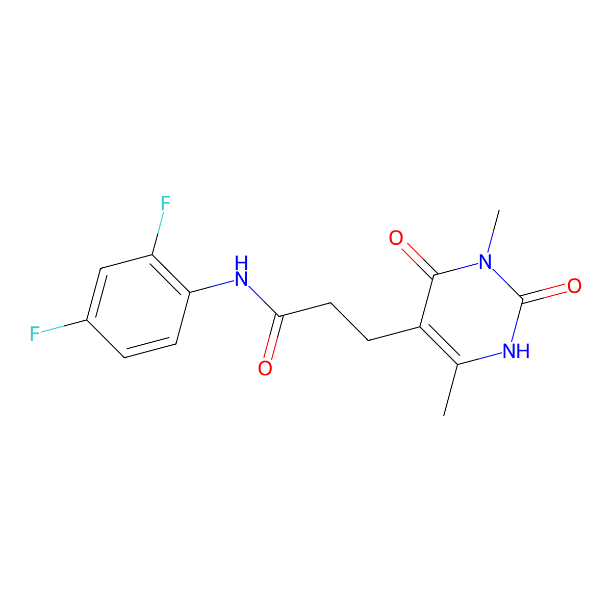 N-(2,4-difluorophenyl)-3-(3,6-dimethyl-2,4-dioxo-1,2,3,4-tetrahydropyrimidin-5-yl)propanamide molecular structure, CAS 1105226-11-6