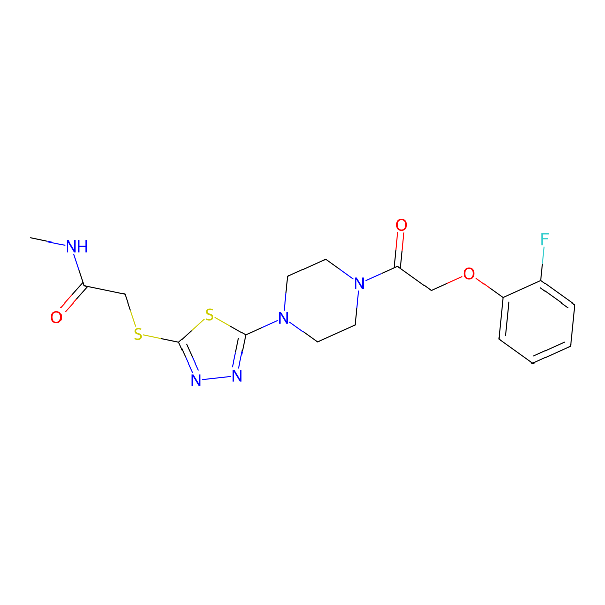 2-((5-(4-(2-(2-fluorophenoxy)acetyl)piperazin-1-yl)-1,3,4-thiadiazol-2-yl)thio)-N-methylacetamide molecular structure, CAS 1105226-12-7