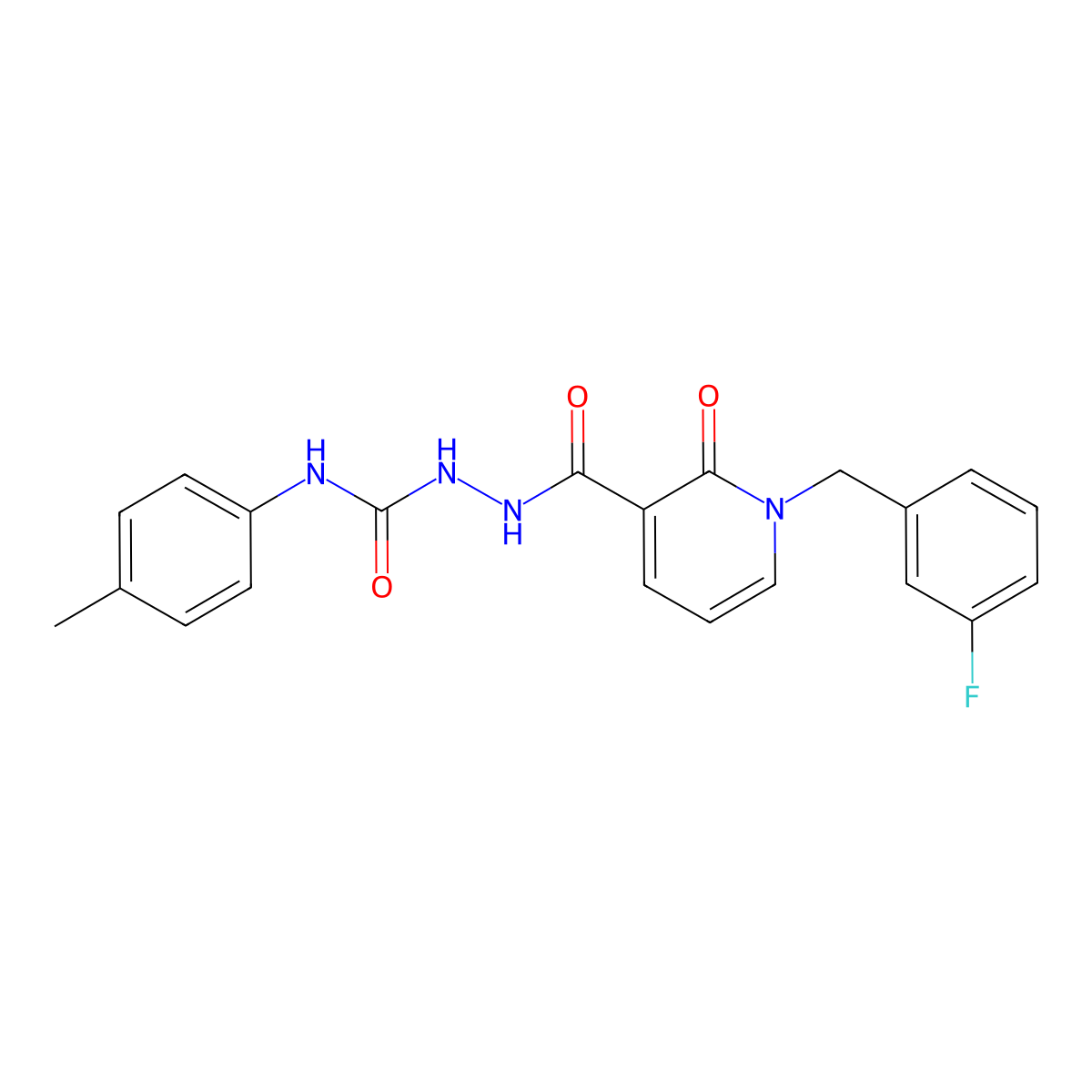 2-(1-(3-fluorobenzyl)-2-oxo-1,2-dihydropyridine-3-carbonyl)-N-(p-tolyl)hydrazinecarboxamide molecular structure, CAS 1105226-14-9