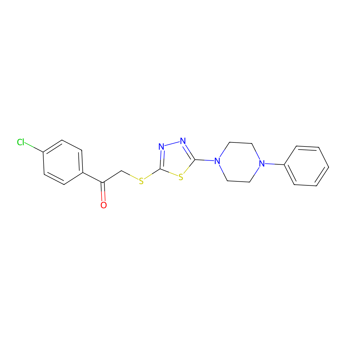 1-(4-Chlorophenyl)-2-((5-(4-phenylpiperazin-1-yl)-1,3,4-thiadiazol-2-yl)thio)ethanone molecular structure, CAS 1105226-15-0