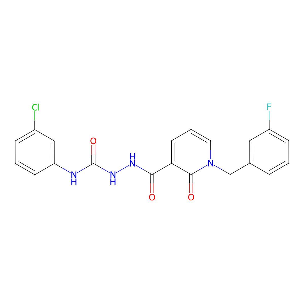 N-{[(3-chlorophenyl)carbamoyl]amino}-1-[(3-fluorophenyl)methyl]-2-oxo-1,2-dihydropyridine-3-carboxamide molecular structure, CAS 1105226-19-4