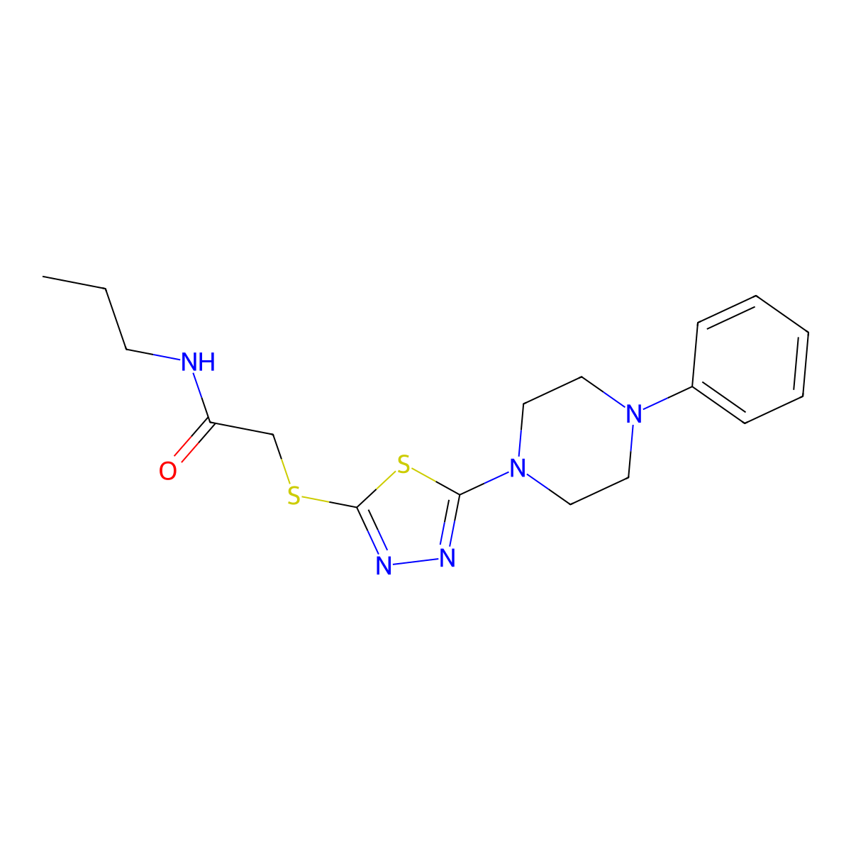 2-((5-(4-phenylpiperazin-1-yl)-1,3,4-thiadiazol-2-yl)thio)-N-propylacetamide molecular structure, CAS 1105226-20-7