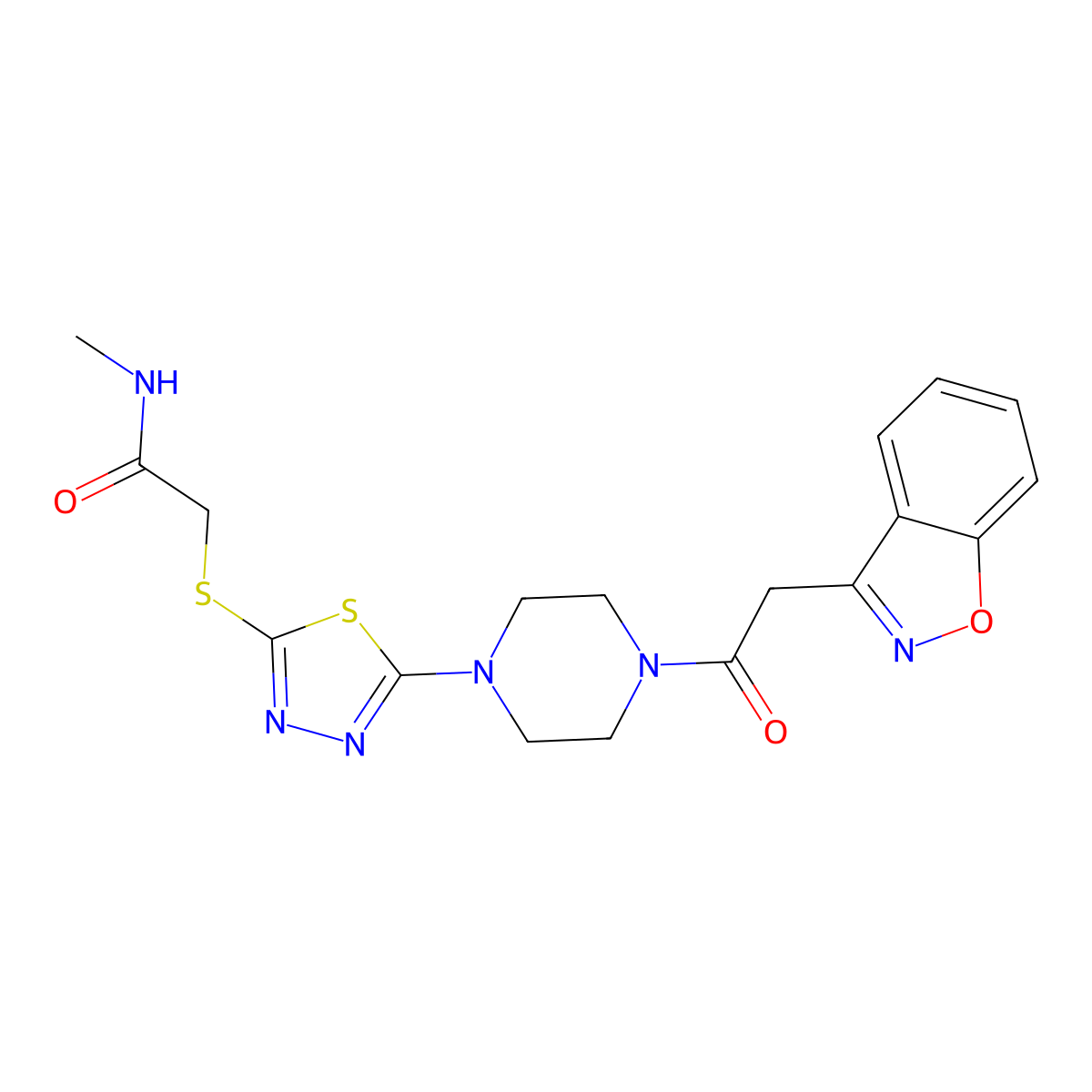 2-((5-(4-(2-(benzo[d]isoxazol-3-yl)acetyl)piperazin-1-yl)-1,3,4-thiadiazol-2-yl)thio)-N-methylacetamide molecular structure, CAS 1105226-22-9