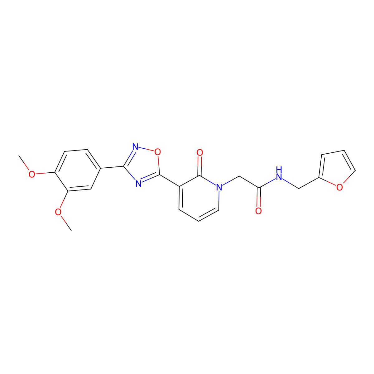 2-(3-(3-(3,4-dimethoxyphenyl)-1,2,4-oxadiazol-5-yl)-2-oxopyridin-1(2H)-yl)-N-(furan-2-ylmethyl)acetamide molecular structure, CAS 1105226-23-0
