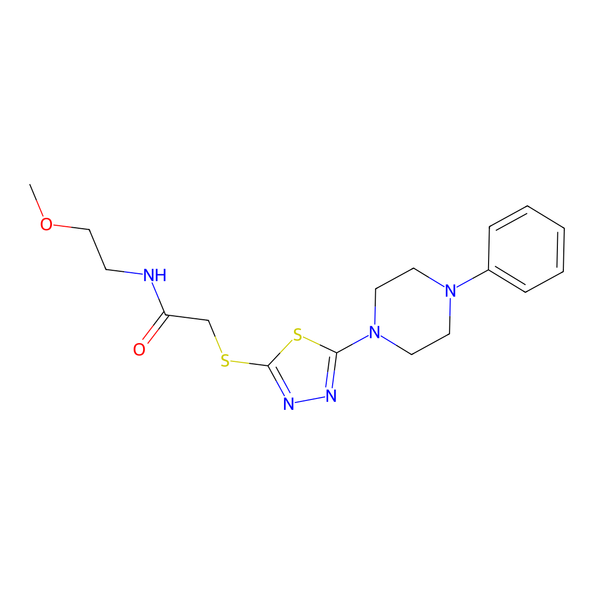 N-(2-methoxyethyl)-2-((5-(4-phenylpiperazin-1-yl)-1,3,4-thiadiazol-2-yl)thio)acetamide molecular structure, CAS 1105226-25-2