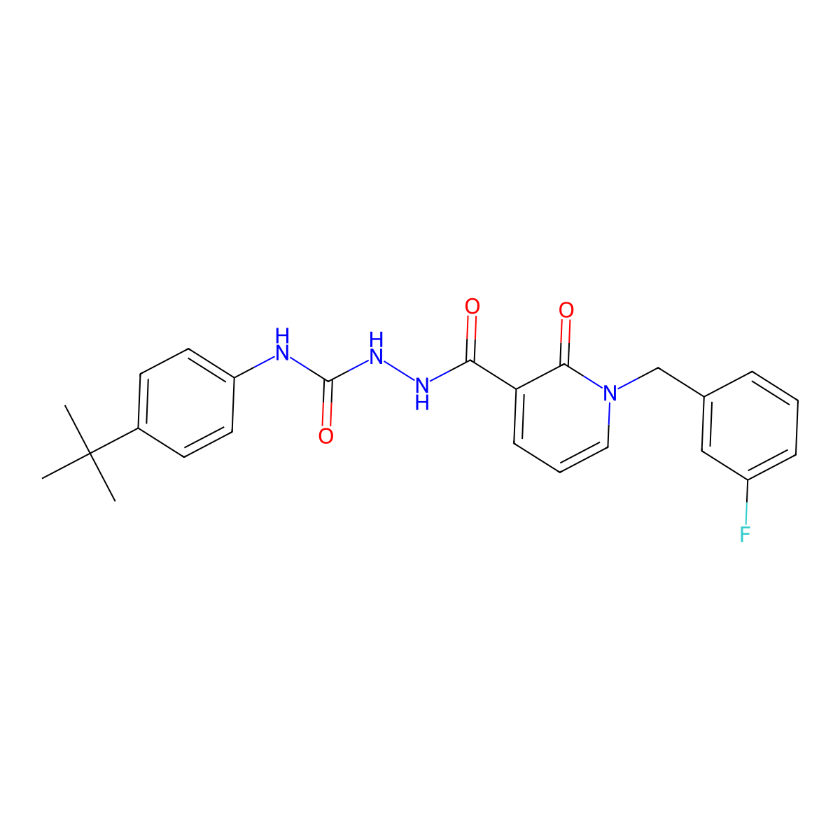 N-(4-(tert-butyl)phenyl)-2-(1-(3-fluorobenzyl)-2-oxo-1,2-dihydropyridine-3-carbonyl)hydrazinecarboxamide molecular structure, CAS 1105226-30-9