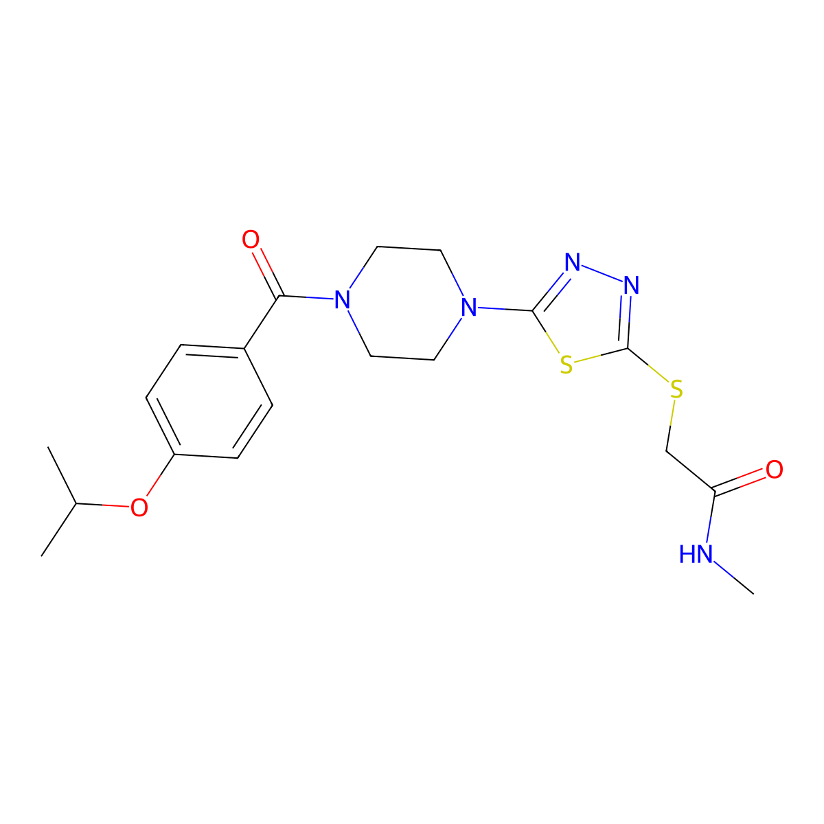 2-((5-(4-(4-isopropoxybenzoyl)piperazin-1-yl)-1,3,4-thiadiazol-2-yl)thio)-N-methylacetamide molecular structure, CAS 1105226-34-3