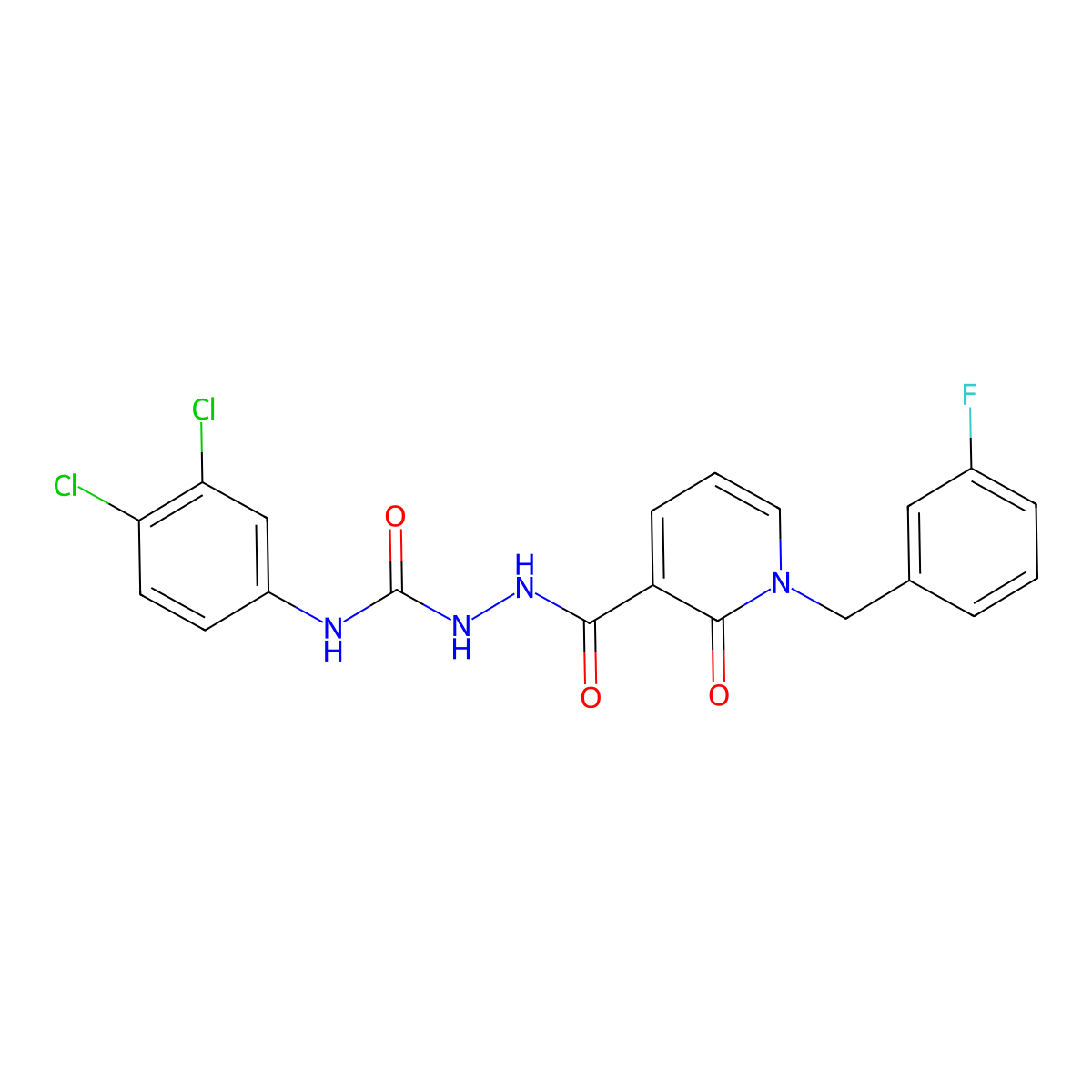 N-(3,4-dichlorophenyl)-2-(1-(3-fluorobenzyl)-2-oxo-1,2-dihydropyridine-3-carbonyl)hydrazinecarboxamide molecular structure, CAS 1105226-36-5