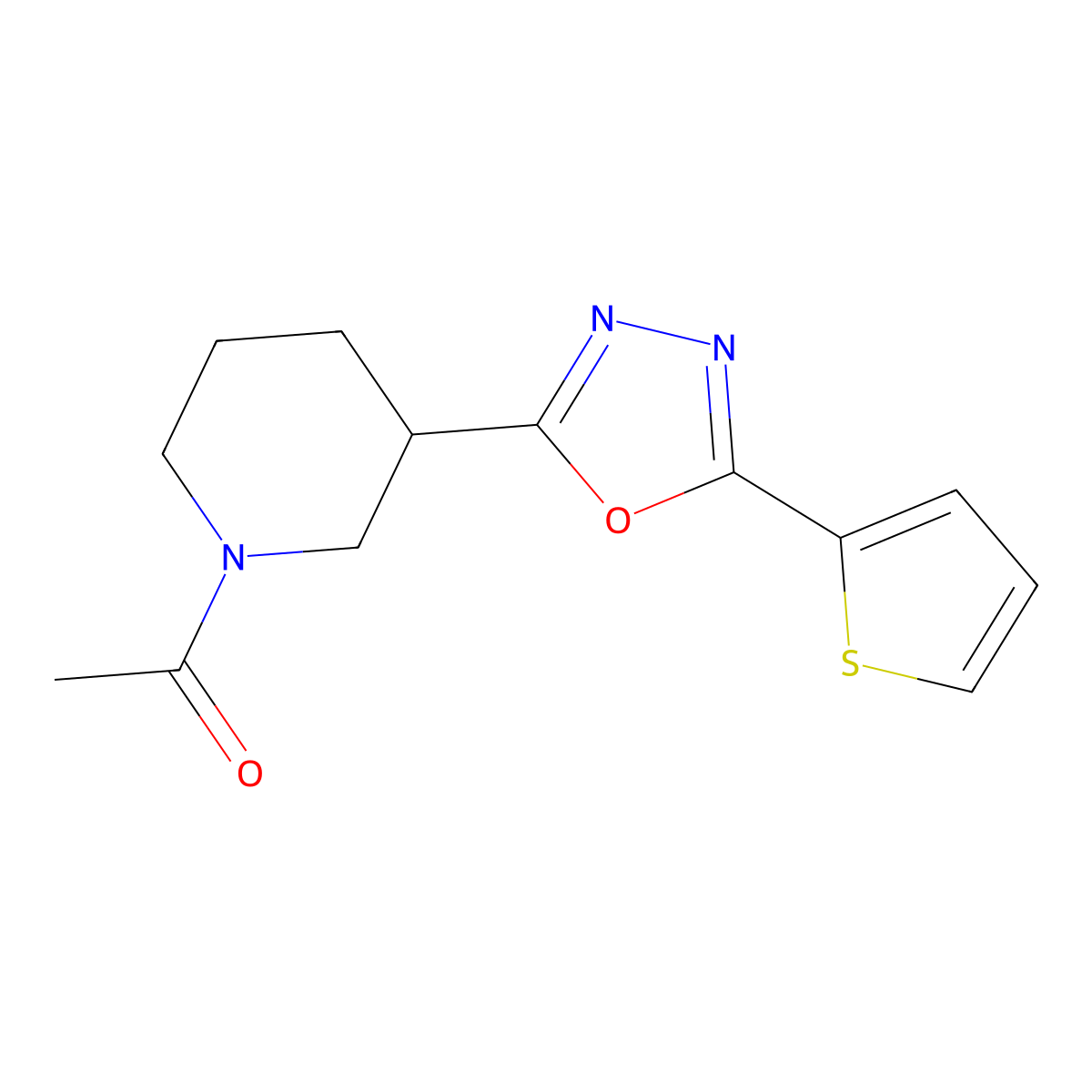 1-(3-(5-(Thiophen-2-yl)-1,3,4-oxadiazol-2-yl)piperidin-1-yl)ethanone molecular structure, CAS 1105226-37-6