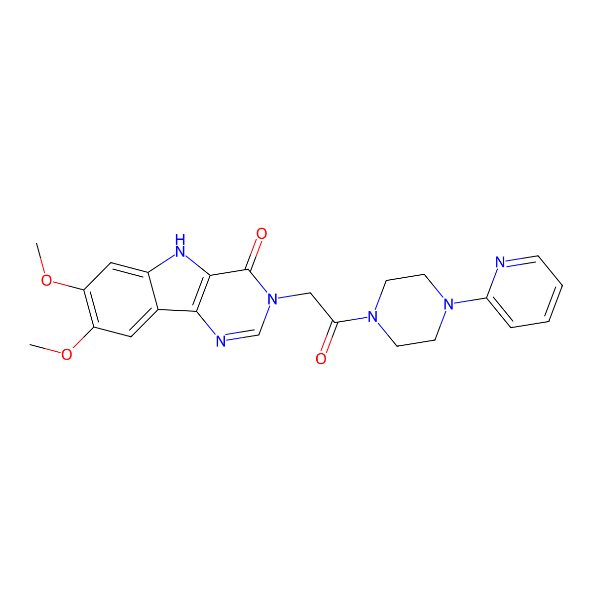 7,8-dimethoxy-3-(2-oxo-2-(4-(pyridin-2-yl)piperazin-1-yl)ethyl)-3H-pyrimido[5,4-b]indol-4(5H)-one molecular structure, CAS 1105226-38-7