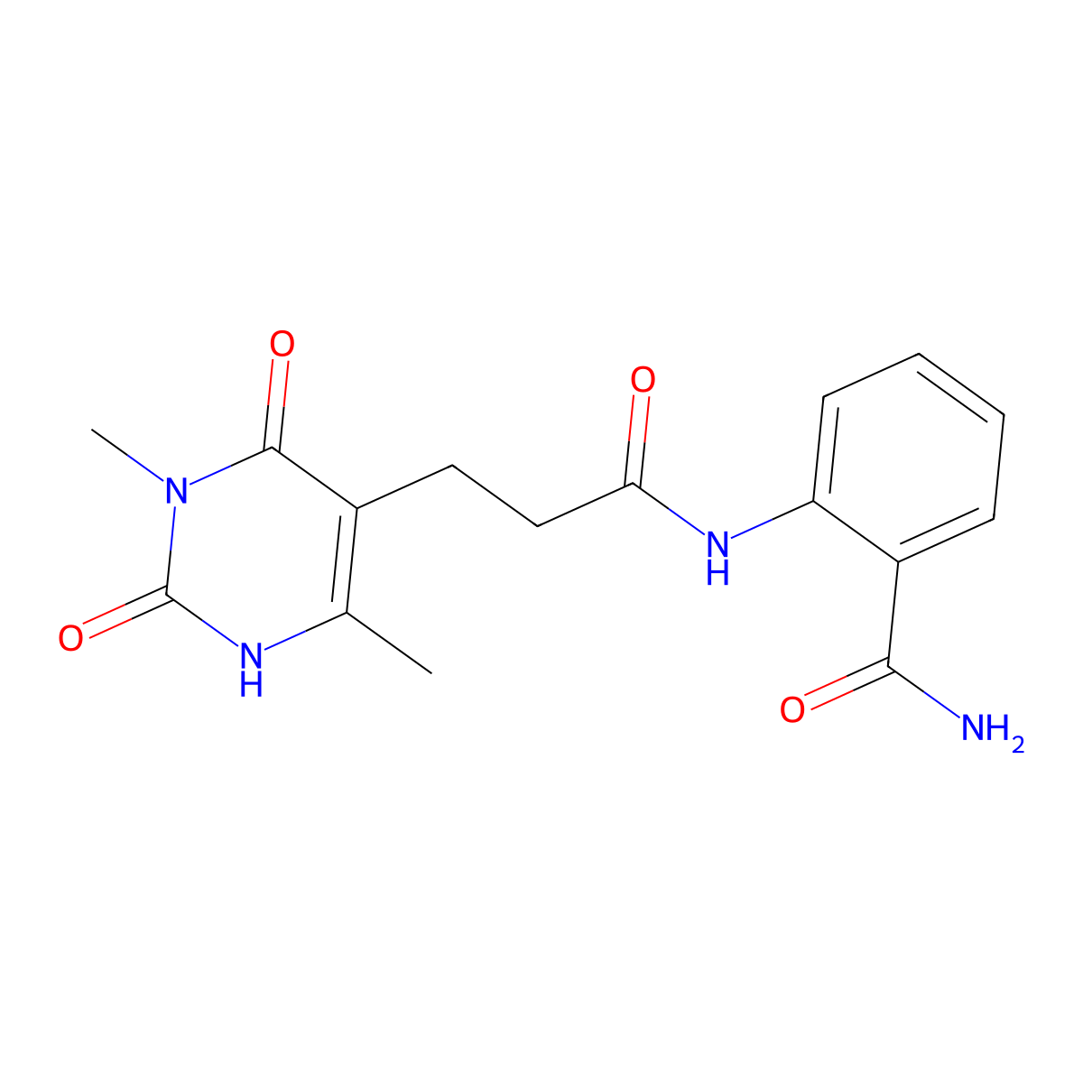 2-(3-(3,6-Dimethyl-2,4-dioxo-1,2,3,4-tetrahydropyrimidin-5-yl)propanamido)benzamide molecular structure, CAS 1105226-39-8