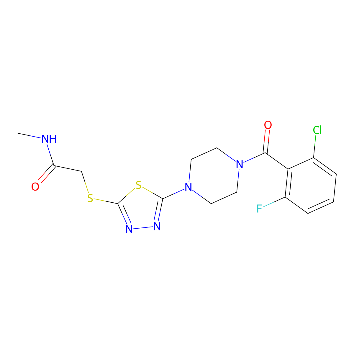 2-((5-(4-(2-chloro-6-fluorobenzoyl)piperazin-1-yl)-1,3,4-thiadiazol-2-yl)thio)-N-methylacetamide molecular structure, CAS 1105226-40-1