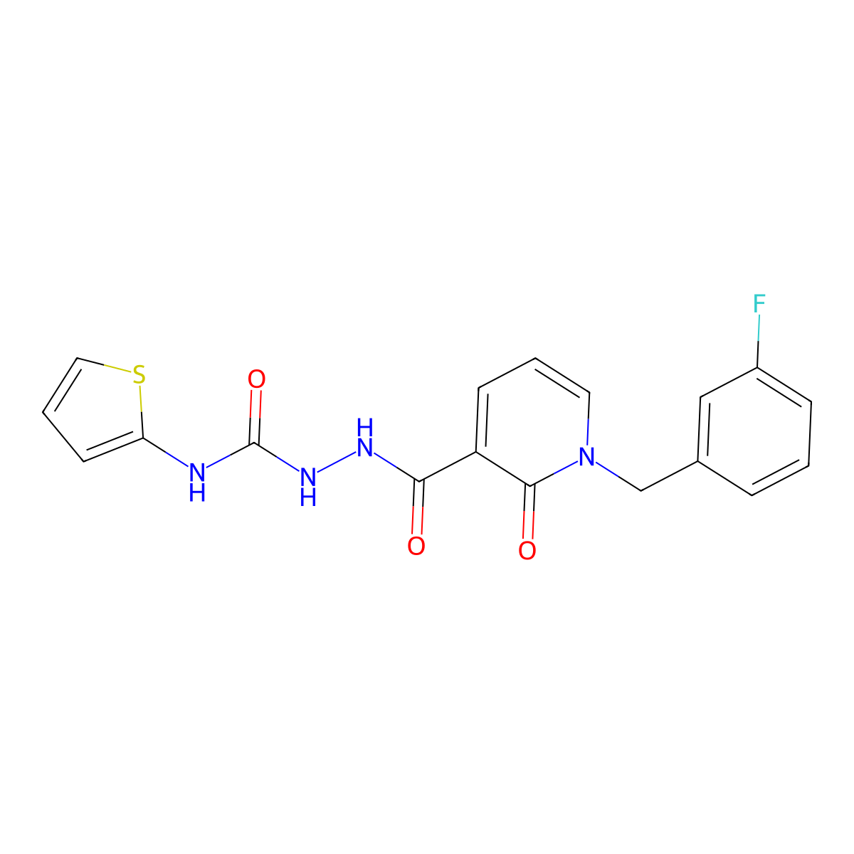2-(1-(3-fluorobenzyl)-2-oxo-1,2-dihydropyridine-3-carbonyl)-N-(thiophen-2-yl)hydrazinecarboxamide molecular structure, CAS 1105226-42-3