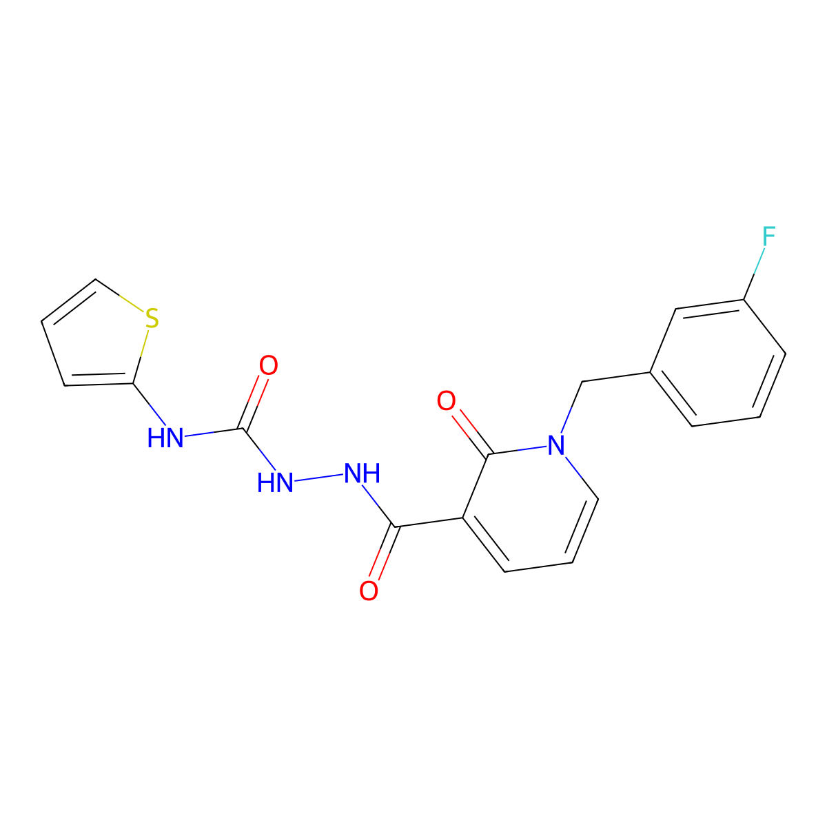 2-(1-(3-fluorobenzyl)-2-oxo-1,2-dihydropyridine-3-carbonyl)-N-(thiophen-2-yl)hydrazinecarboxamide molecular structure, CAS 1105226-42-3
