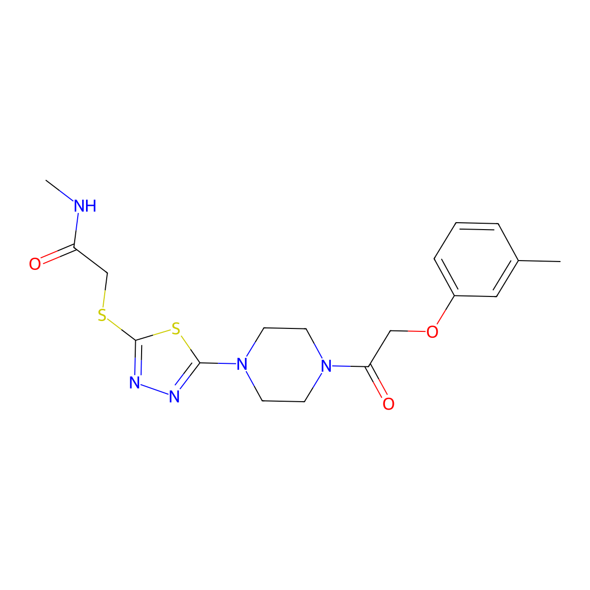 N-methyl-2-((5-(4-(2-(m-tolyloxy)acetyl)piperazin-1-yl)-1,3,4-thiadiazol-2-yl)thio)acetamide molecular structure, CAS 1105226-52-5