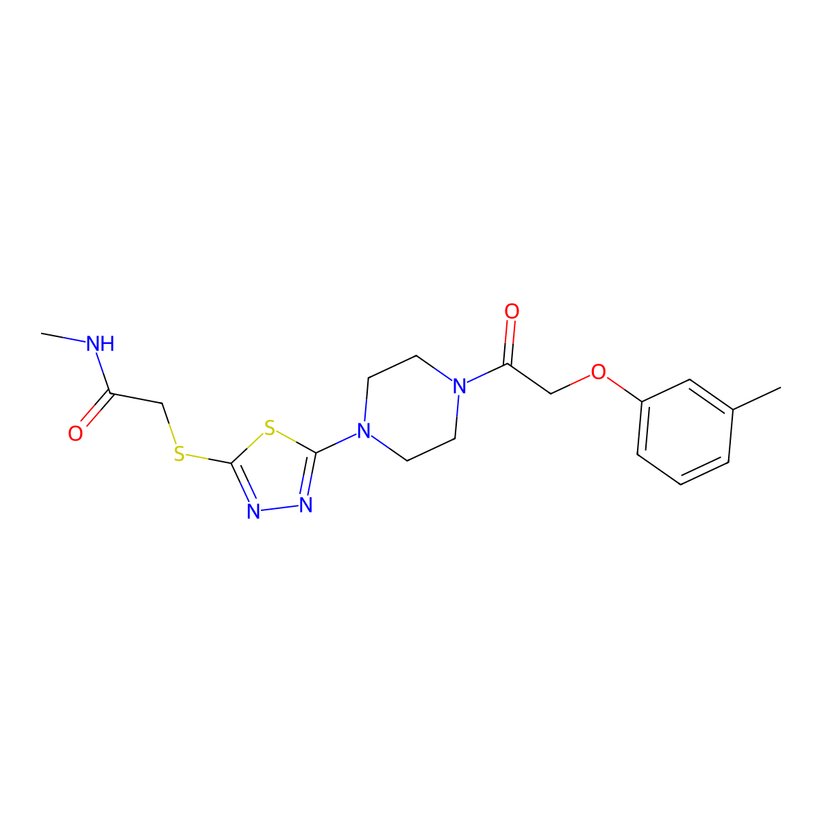 N-methyl-2-((5-(4-(2-(m-tolyloxy)acetyl)piperazin-1-yl)-1,3,4-thiadiazol-2-yl)thio)acetamide molecular structure, CAS 1105226-52-5