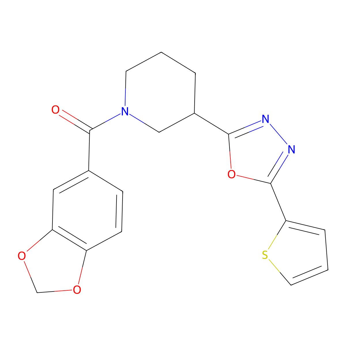 Benzo[d][1,3]dioxol-5-yl(3-(5-(thiophen-2-yl)-1,3,4-oxadiazol-2-yl)piperidin-1-yl)methanone molecular structure, CAS 1105226-55-8