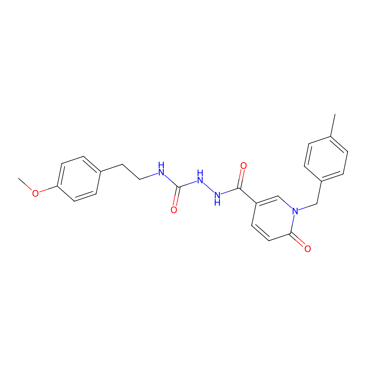 N-(4-methoxyphenethyl)-2-(1-(4-methylbenzyl)-6-oxo-1,6-dihydropyridine-3-carbonyl)hydrazinecarboxamide molecular structure, CAS 1105226-60-5