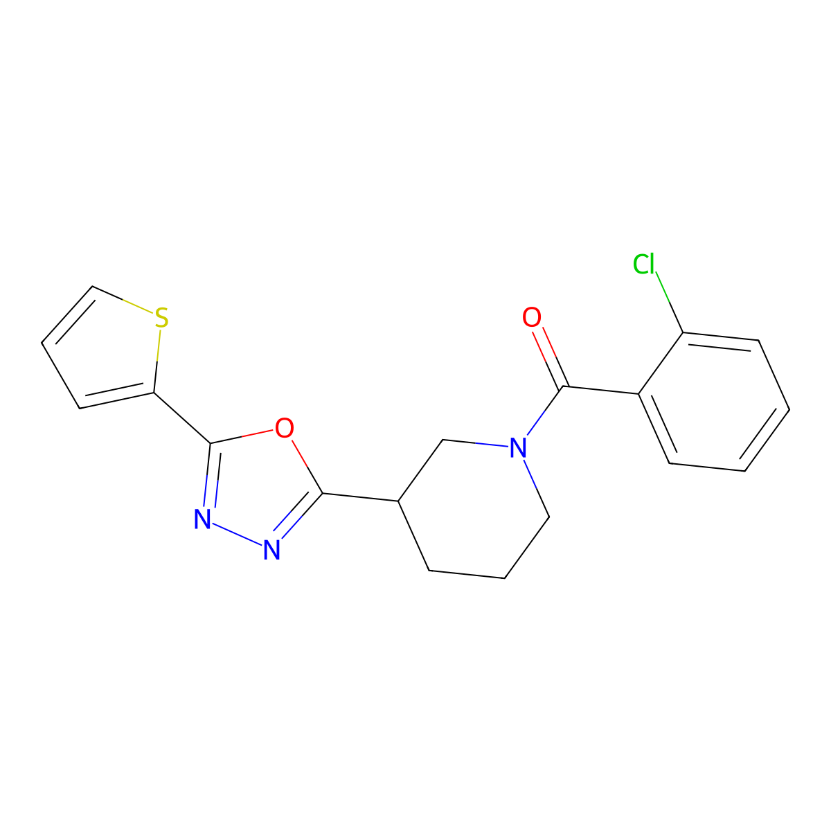 (2-Chlorophenyl)(3-(5-(thiophen-2-yl)-1,3,4-oxadiazol-2-yl)piperidin-1-yl)methanone molecular structure, CAS 1105226-61-6