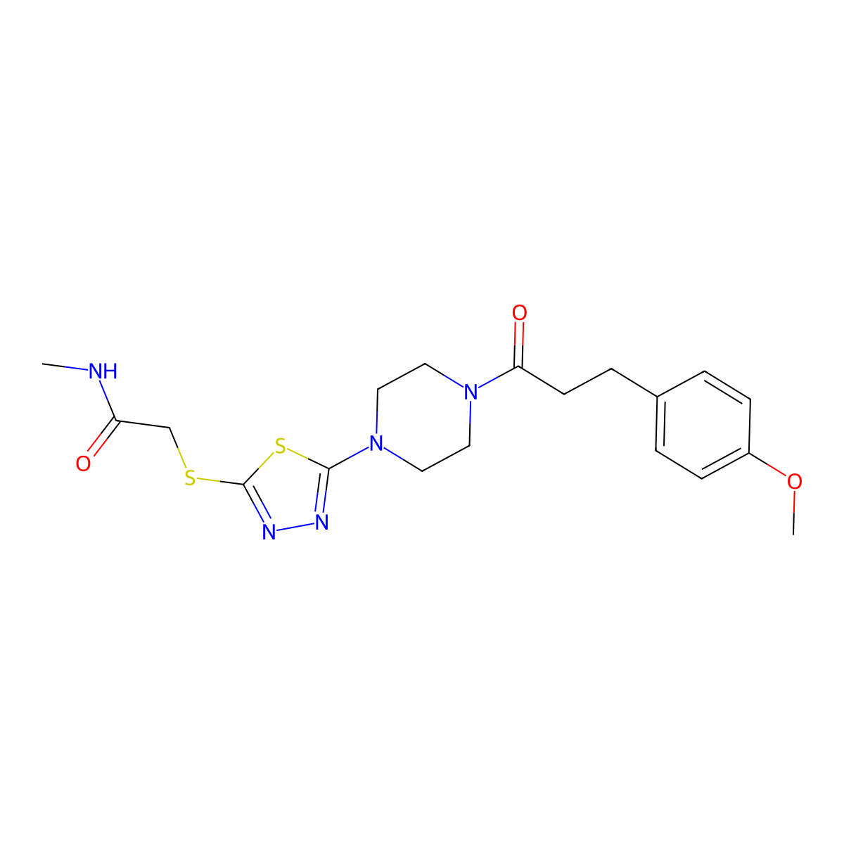 2-((5-(4-(3-(4-methoxyphenyl)propanoyl)piperazin-1-yl)-1,3,4-thiadiazol-2-yl)thio)-N-methylacetamide molecular structure, CAS 1105226-64-9