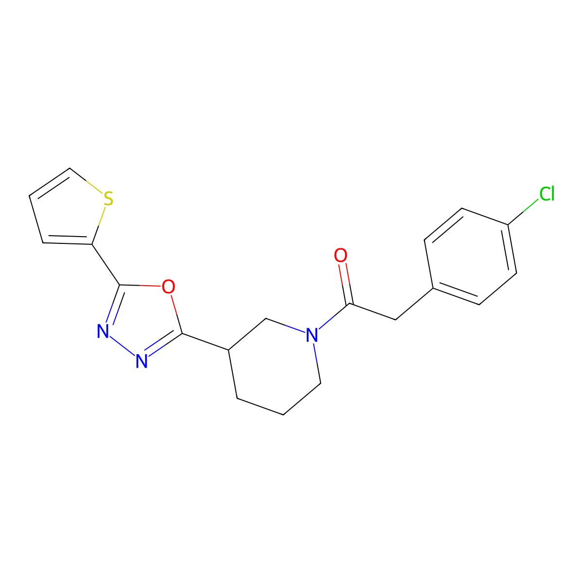 2-(4-Chlorophenyl)-1-(3-(5-(thiophen-2-yl)-1,3,4-oxadiazol-2-yl)piperidin-1-yl)ethanone molecular structure, CAS 1105226-67-2