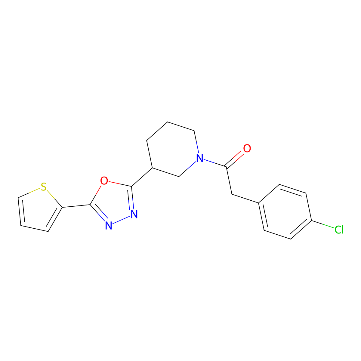 2-(4-Chlorophenyl)-1-(3-(5-(thiophen-2-yl)-1,3,4-oxadiazol-2-yl)piperidin-1-yl)ethanone molecular structure, CAS 1105226-67-2