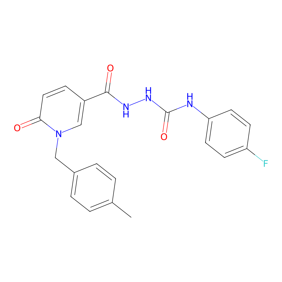 N-(4-fluorophenyl)-2-(1-(4-methylbenzyl)-6-oxo-1,6-dihydropyridine-3-carbonyl)hydrazinecarboxamide molecular structure, CAS 1105226-72-9