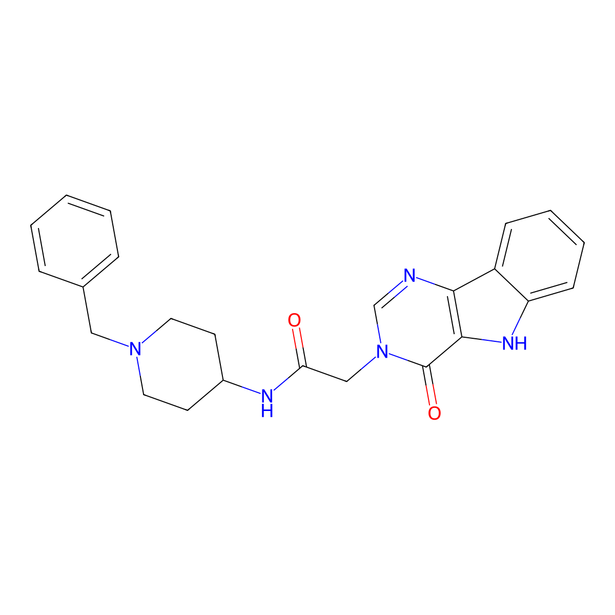 N-(1-benzylpiperidin-4-yl)-2-(4-oxo-4,5-dihydro-3H-pyrimido[5,4-b]indol-3-yl)acetamide molecular structure, CAS 1105226-77-4