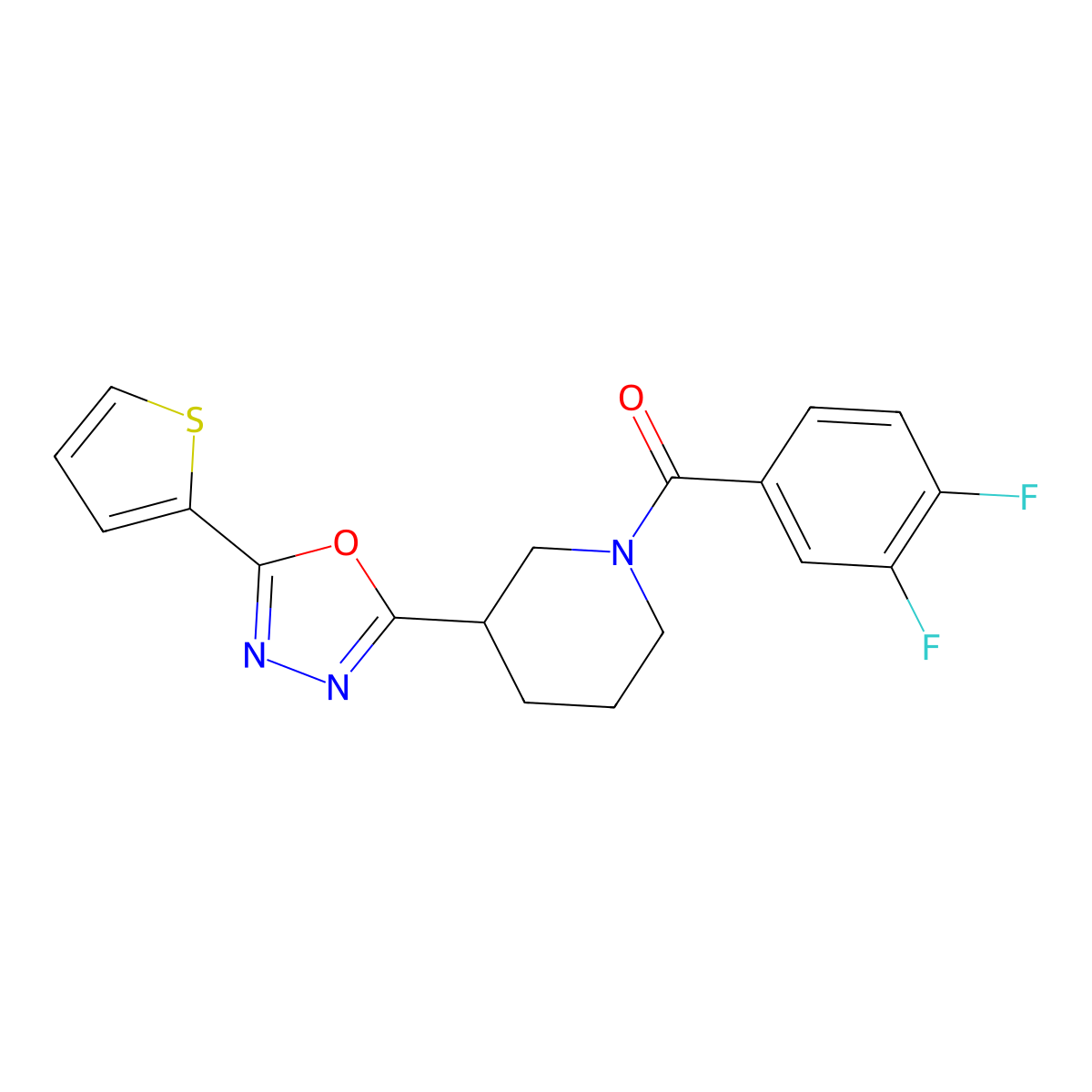 (3,4-Difluorophenyl)(3-(5-(thiophen-2-yl)-1,3,4-oxadiazol-2-yl)piperidin-1-yl)methanone molecular structure, CAS 1105226-79-6