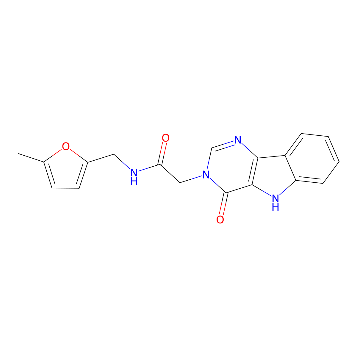 N-[(5-methylfuran-2-yl)methyl]-2-{4-oxo-3H,4H,5H-pyrimido[5,4-b]indol-3-yl}acetamide molecular structure, CAS 1105226-83-2