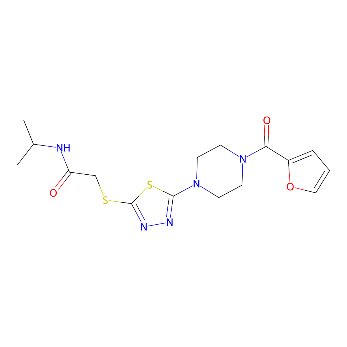2-((5-(4-(furan-2-carbonyl)piperazin-1-yl)-1,3,4-thiadiazol-2-yl)thio)-N-isopropylacetamide molecular structure, CAS 1105226-88-7