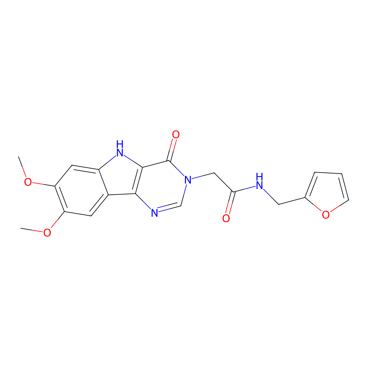 2-{7,8-dimethoxy-4-oxo-3H,4H,5H-pyrimido[5,4-b]indol-3-yl}-N-[(furan-2-yl)methyl]acetamide molecular structure, CAS 1105226-89-8