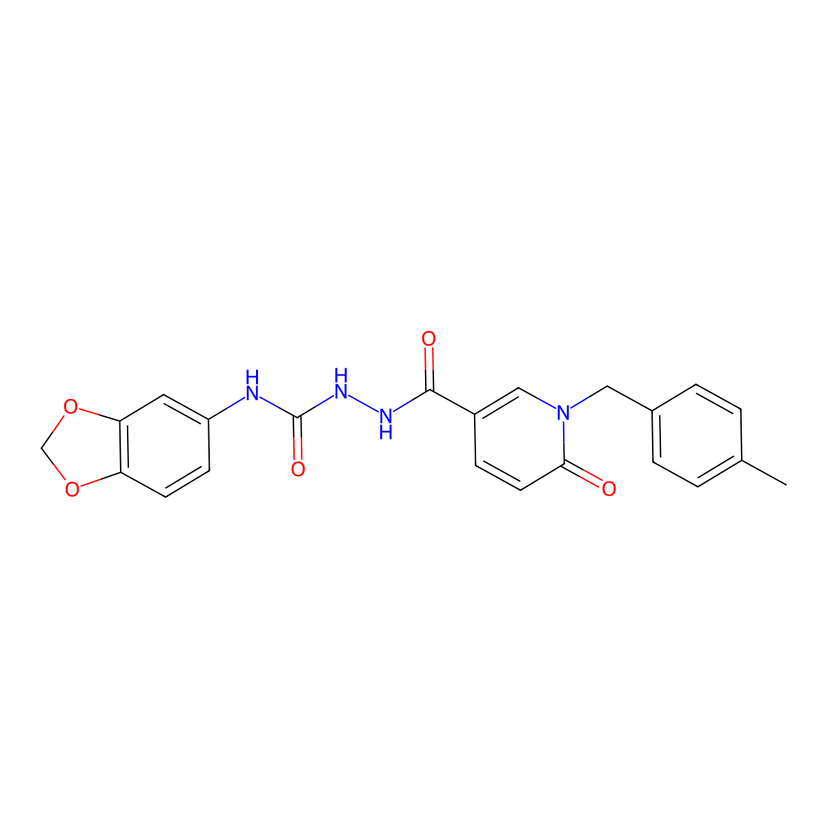 N-(benzo[d][1,3]dioxol-5-yl)-2-(1-(4-methylbenzyl)-6-oxo-1,6-dihydropyridine-3-carbonyl)hydrazinecarboxamide molecular structure, CAS 1105226-90-1